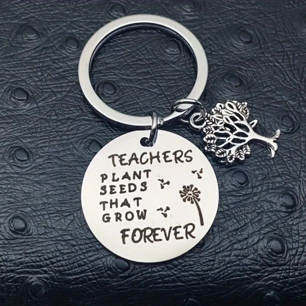 Silver Teacher Keychain with Tree Charm